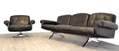 Vintage De Sede DS 31 Three-Seat Sofa and Swivel Armchair, Switzerland 1970s