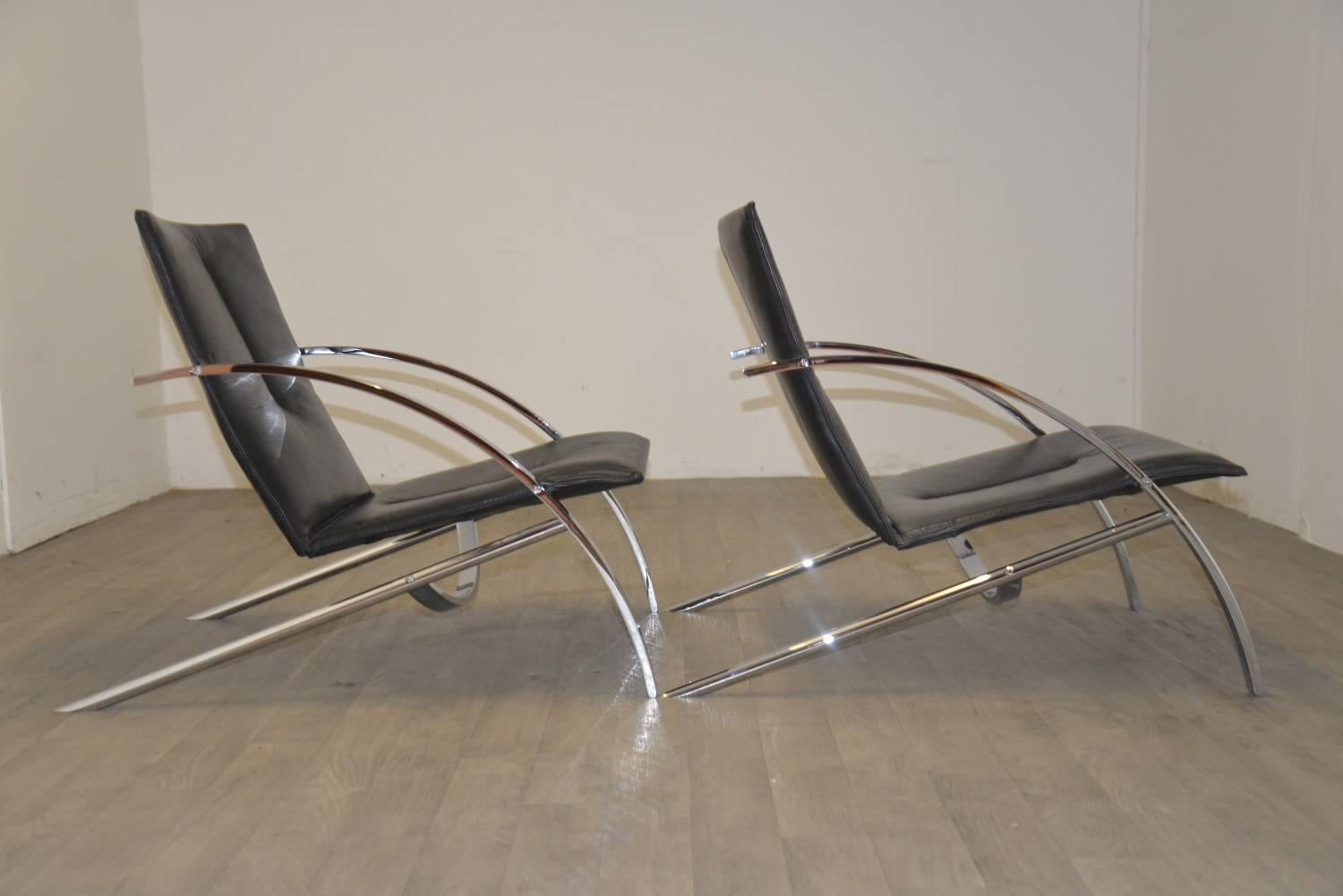 Swiss Paul Tuttle Arco Lounge Chairs for Strässle, 1970s