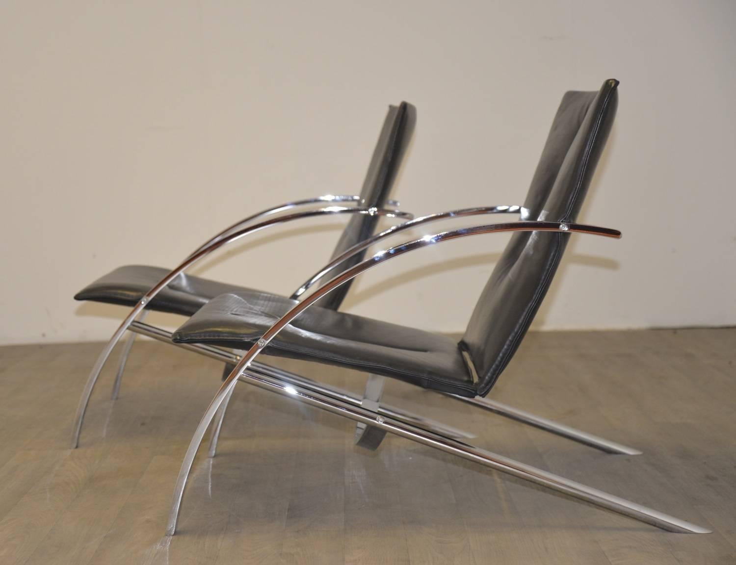 Leather Paul Tuttle Arco Lounge Chairs for Strässle, 1970s
