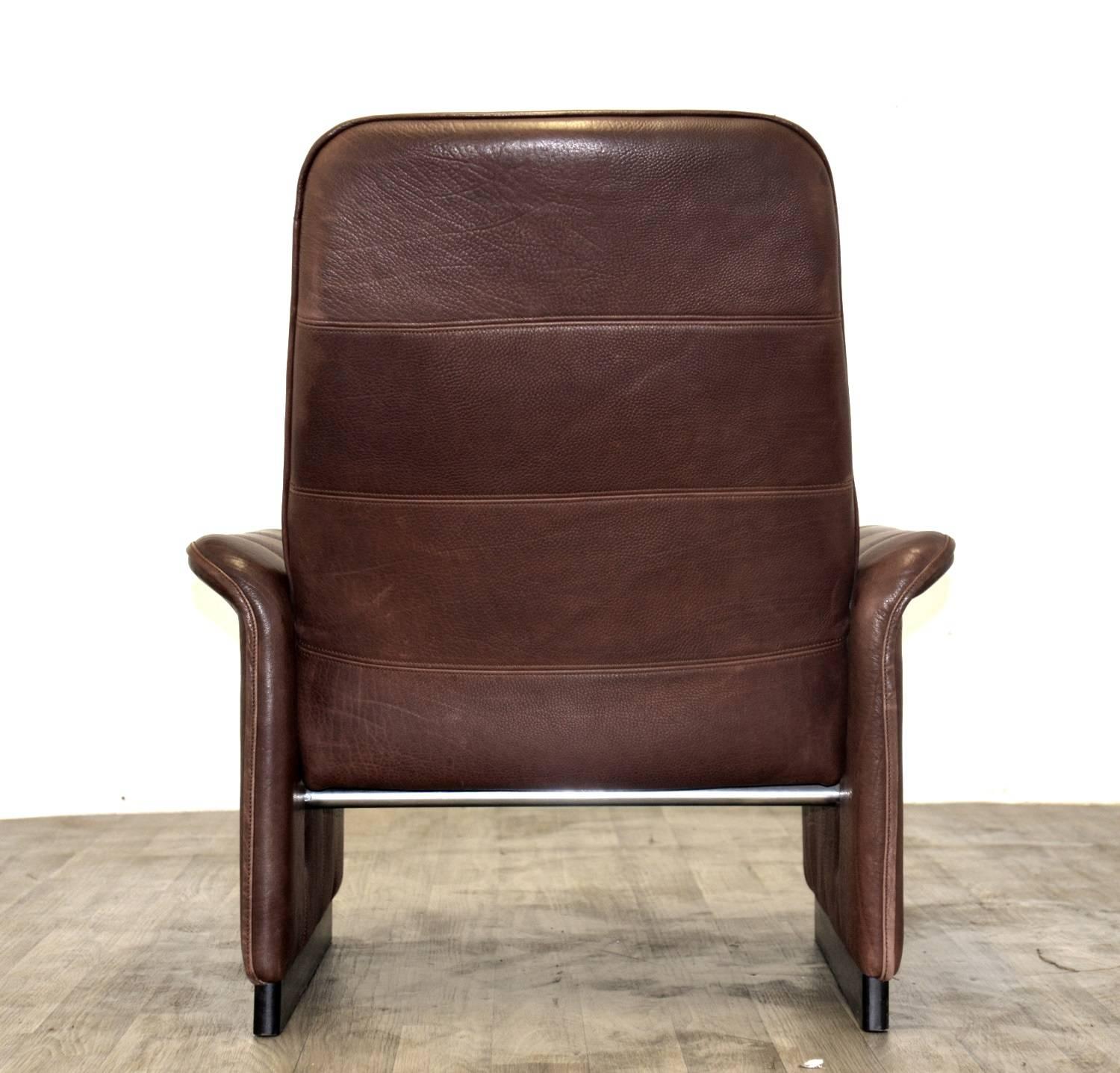 Leather Vintage Swiss de Sede DS 50 executive reclining lounge armchair and ottoman. 