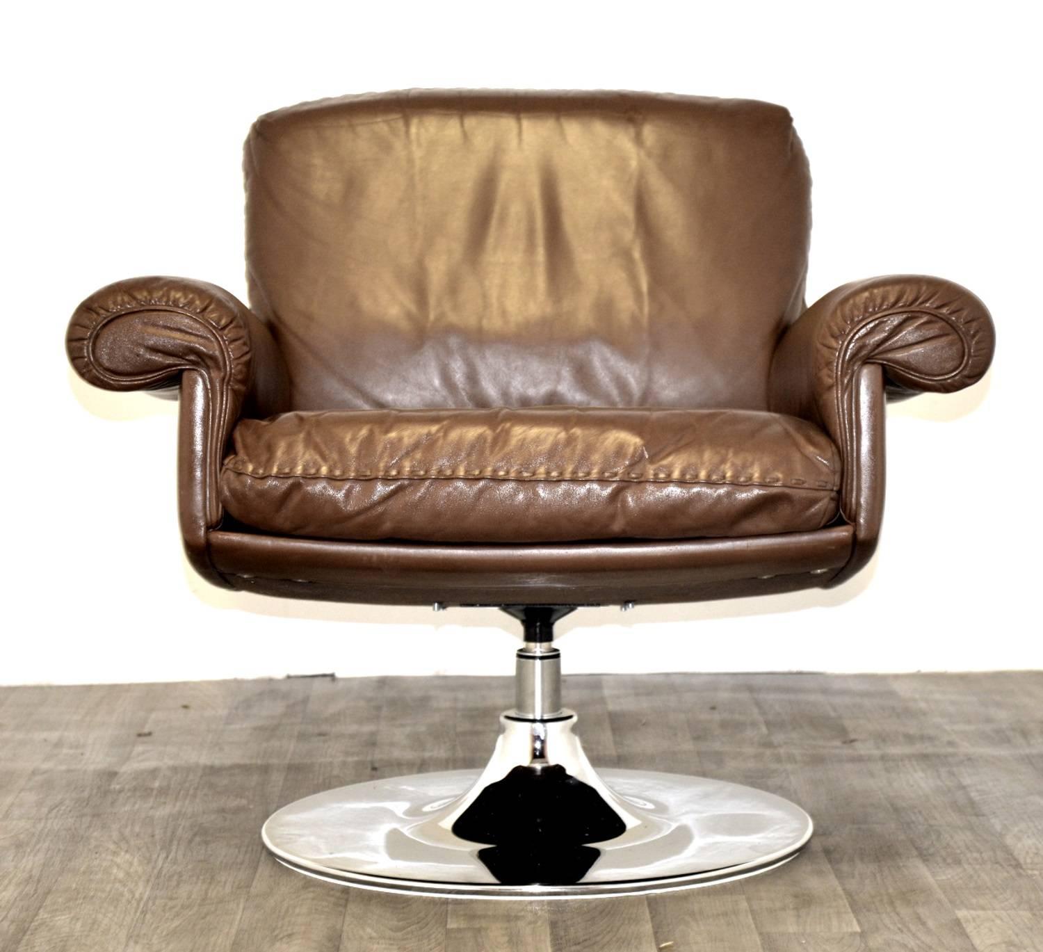 Leather Vintage de Sede Ds 31 Lounge Swivel Armchair, 1970s For Sale