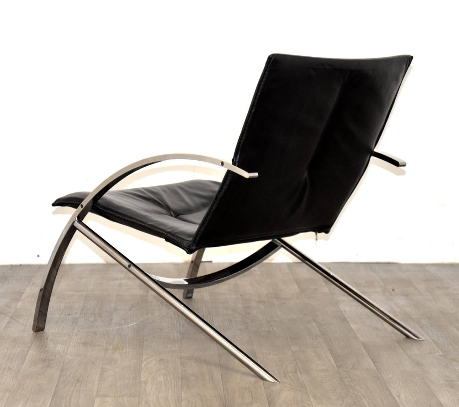 Leather Paul Tuttle Arco Lounge Chairs for Strässle of Switzerland, 1970s