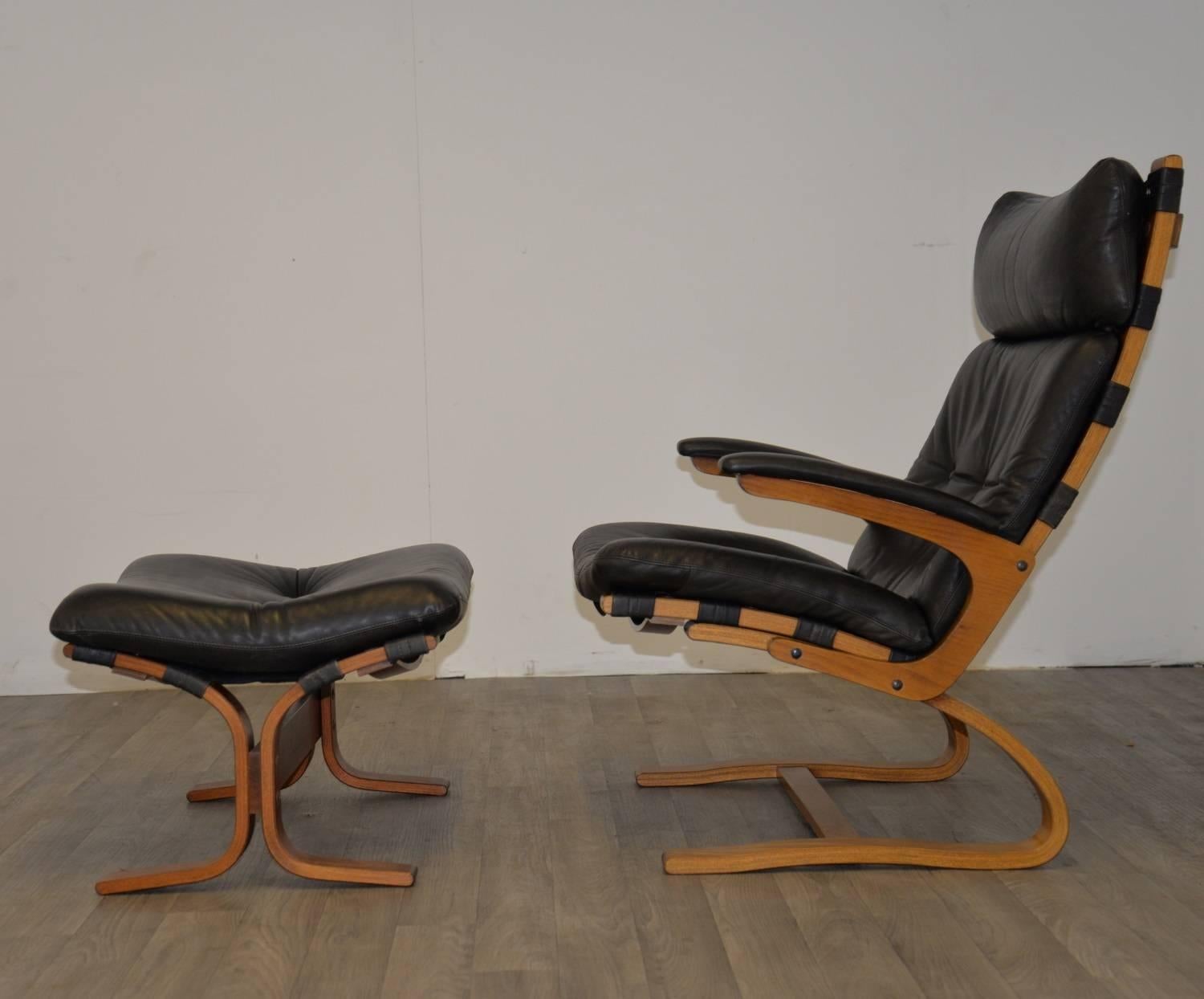 Mid-Century Modern Vintage Leather Armchair and Ottoman by Sormani of Italy, 1963