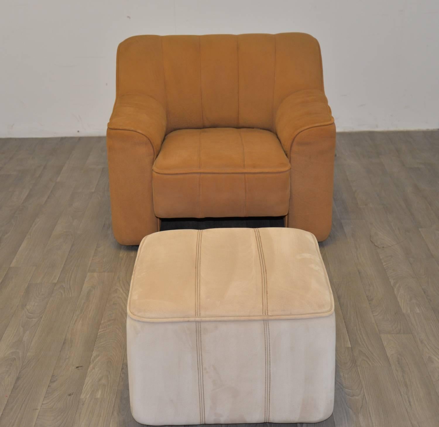 Swiss Vintage De Sede DS 44 Sofa and Matching Armchair with Ottoman, 1970s