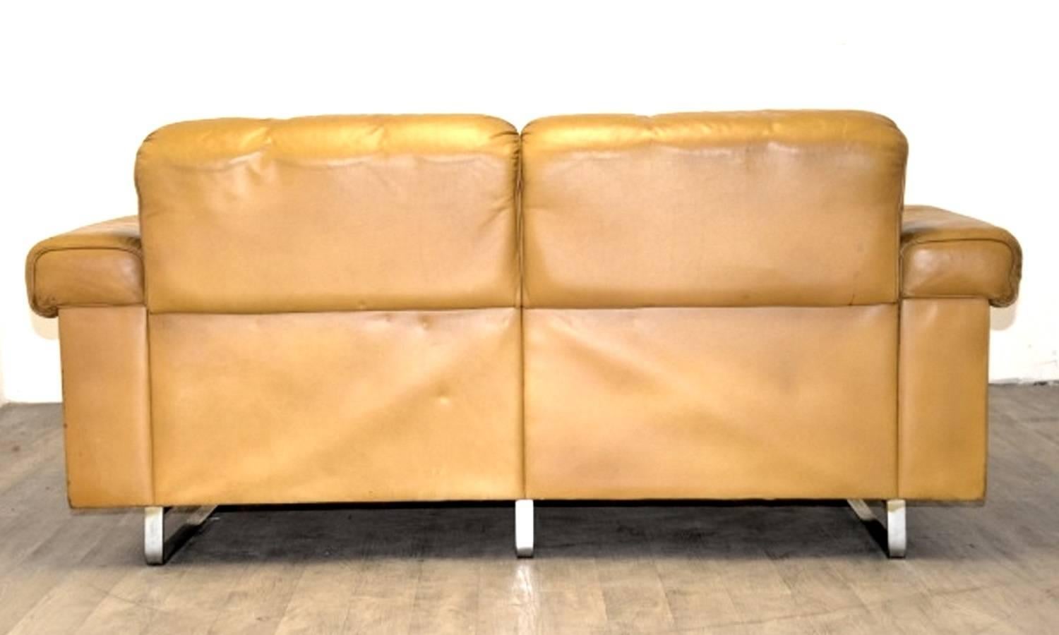 Leather Vintage De Sede DS-P Reclining Sofa and Ottoman by Robert Haussmann, 1970s For Sale