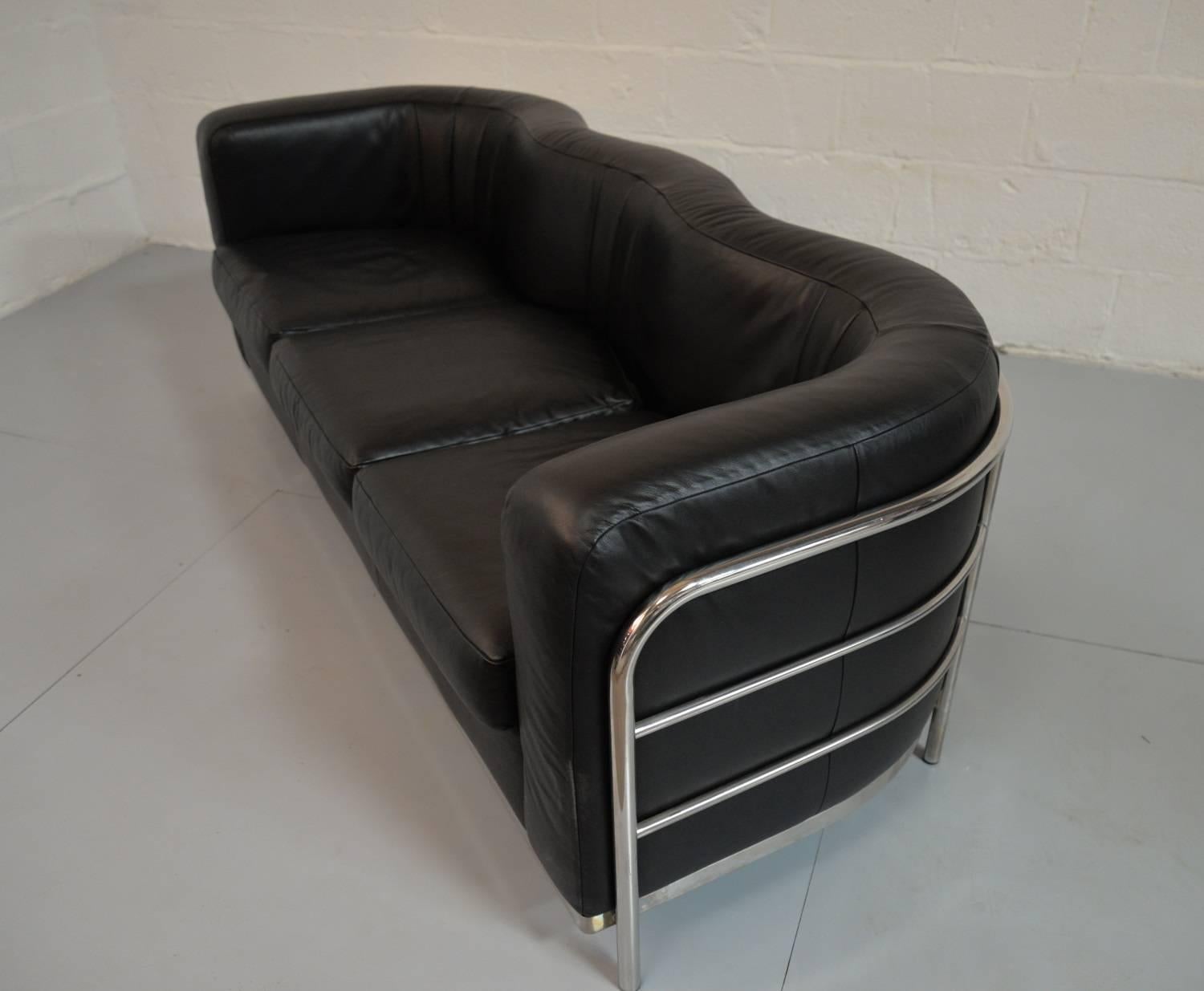 Late 20th Century Original Zanotta Onda Leather Sofa and Armchair Designed by Paolo Lomazzi, 1985