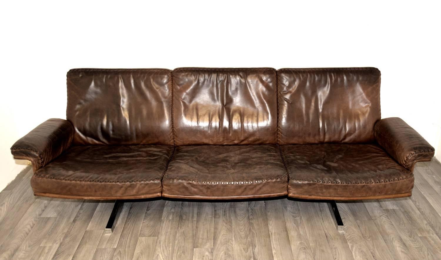 Vintage De Sede DS 35 Three-Seat Leather Sofa, 1960s In Good Condition In Fen Drayton, Cambridgeshire