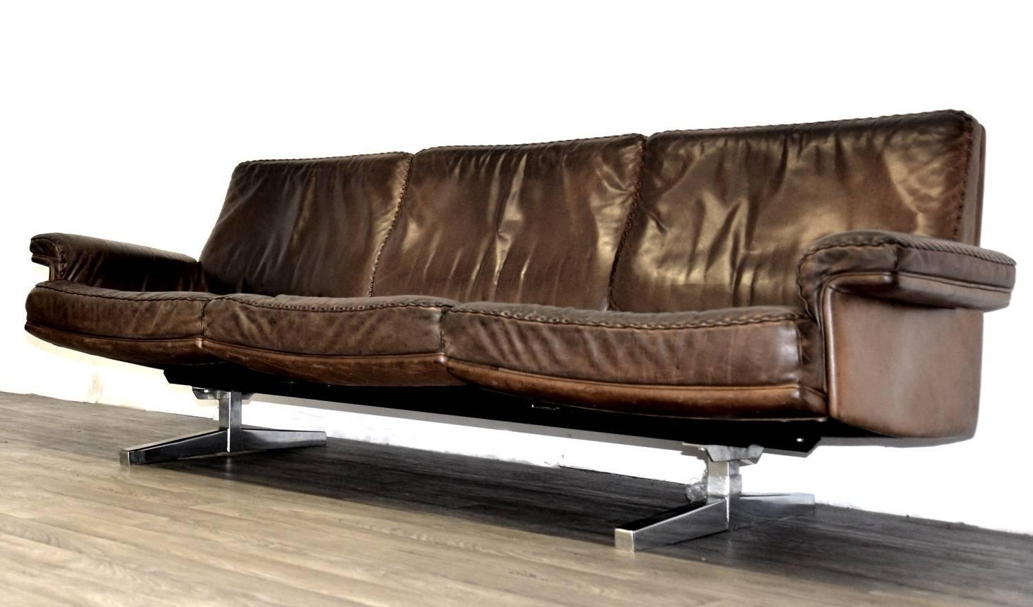Mid-Century Modern Vintage De Sede DS 35 Three-Seat Leather Sofa, 1960s