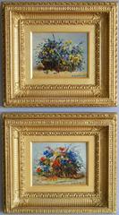 Still Life of Flowers, pair, oil on panel by Eugène-Henri Cauchois