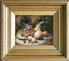 Still Life of Peach & Raspberries, oil on canvas by Oliver Clare
