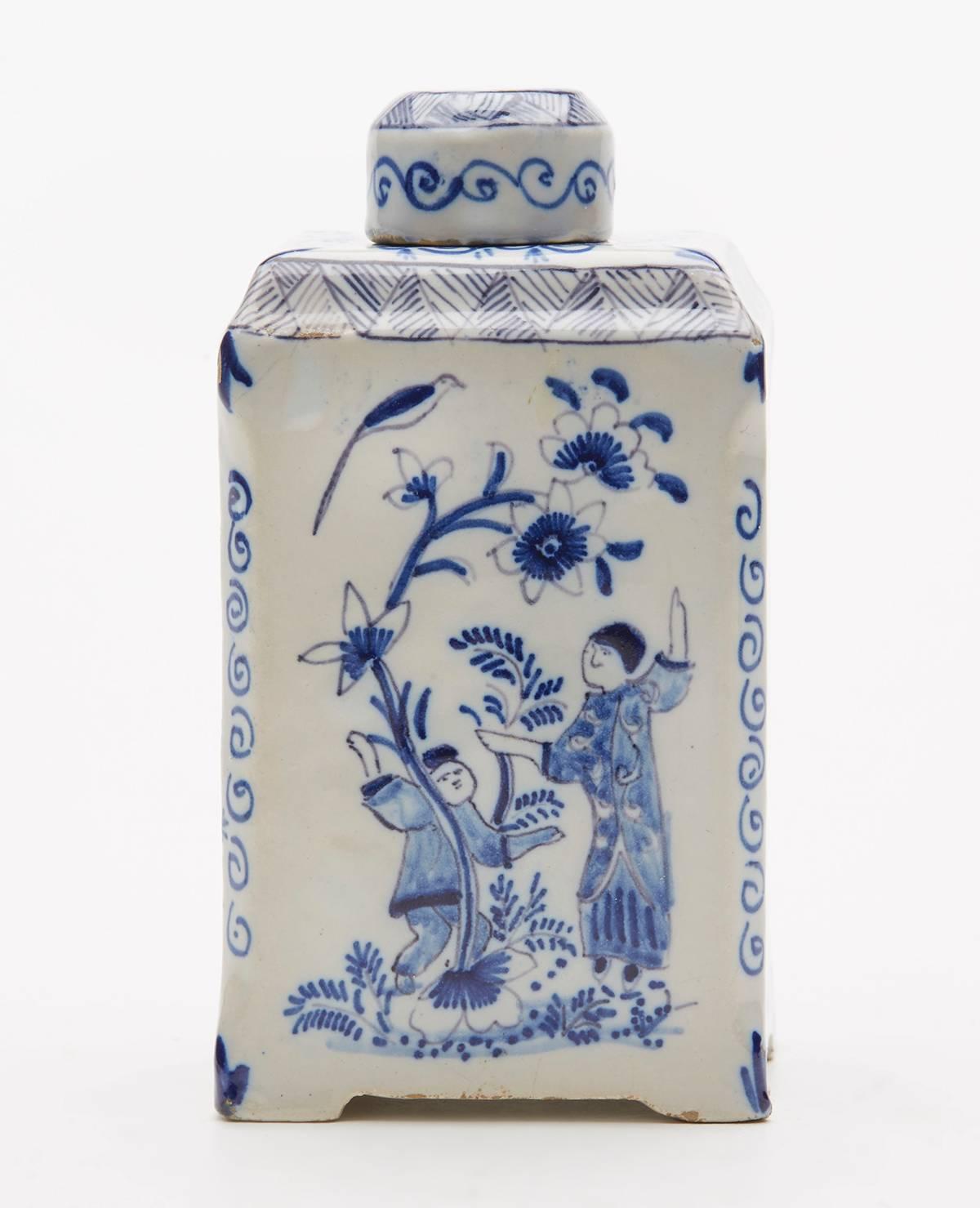 blue and white tea caddy