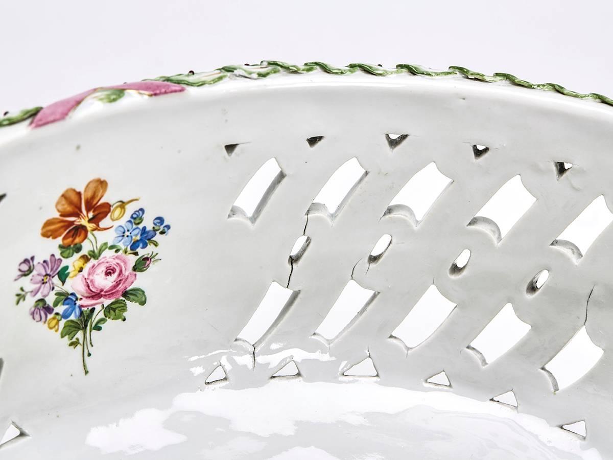 Porcelain Antique Pierced Meissen Rams Head Footed Basket, 19th Century