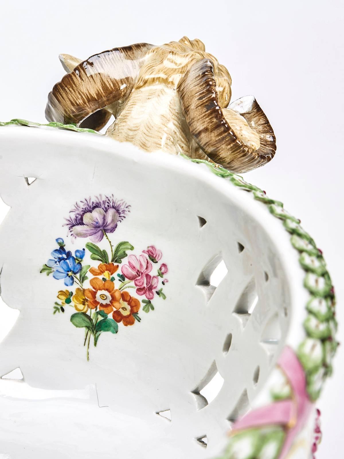 Antique Pierced Meissen Rams Head Footed Basket, 19th Century 1