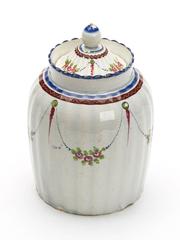 Antique Hand-Painted Pearlware Tea Caddy and Cover, Late 18th Century