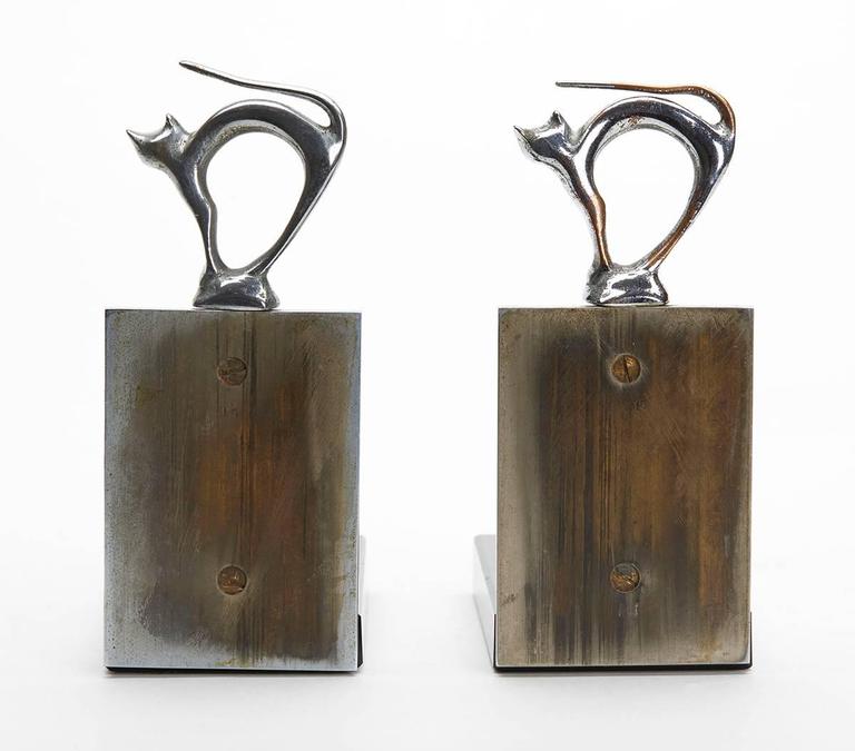 Pair of Art Deco Dog and Cat Chrome Bookends, circa 1935 at 1stDibs