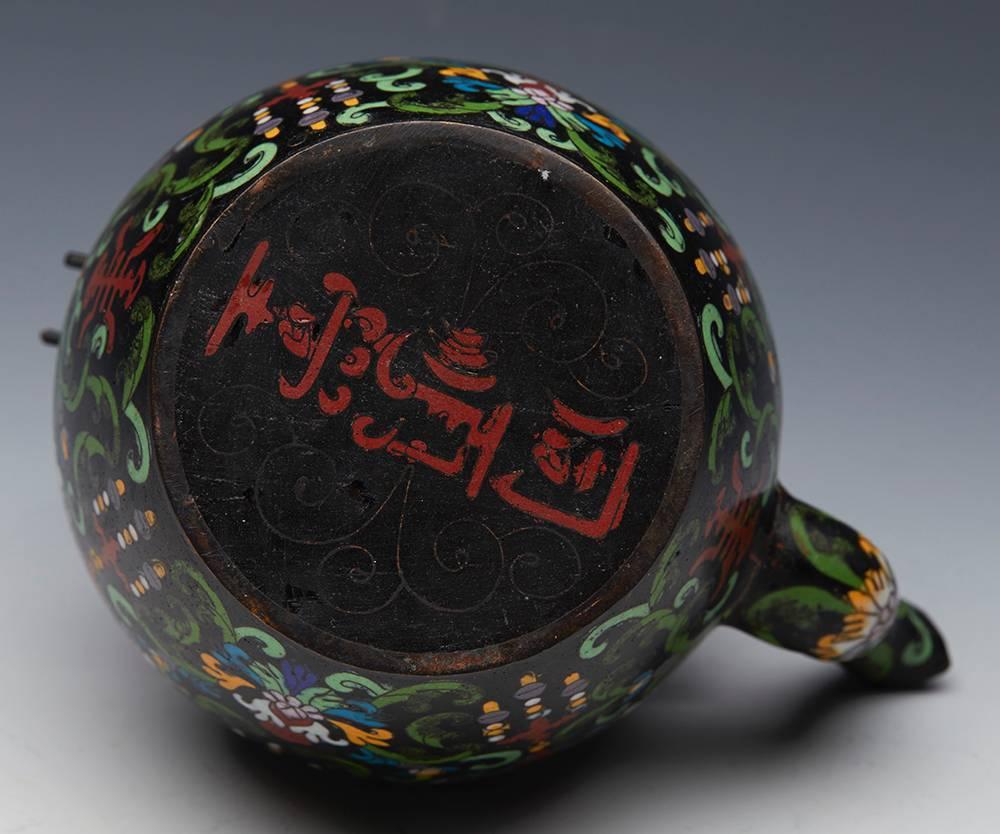 Metal Fine Antique Chinese Qing Cloisonné Wine Pot Marked Tong Shun Tang, 19th Century