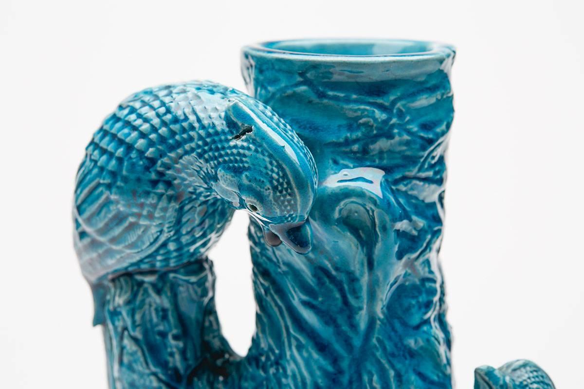 Antique Chinese Turquoise Glazed Vase with Birds 19th Century In Excellent Condition In Bishop's Stortford, Hertfordshire