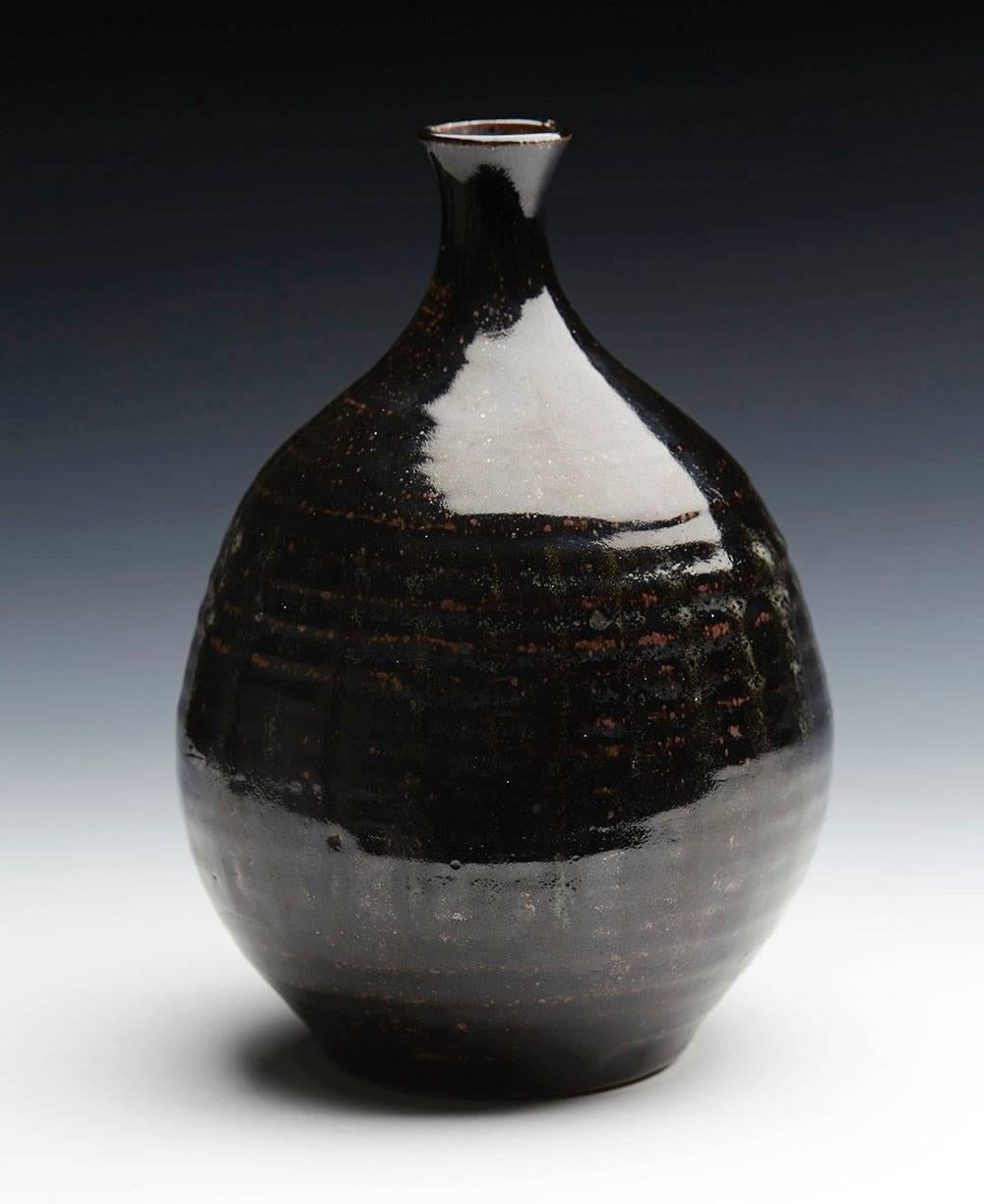 Antique Oriental/Japanese Tenmoku Black Glazed Stoneware Vase 18th-19th Century In Good Condition In Bishop's Stortford, Hertfordshire