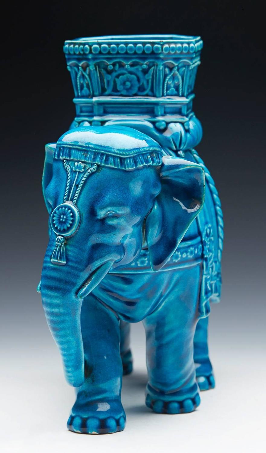 Antique Royal Worcester Majolica Elephant Vase by James Hadley, circa