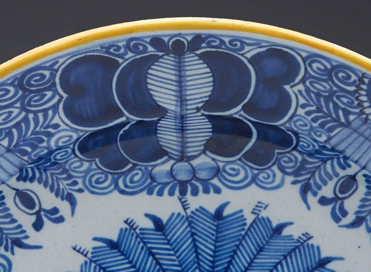 18th Century Antique Dutch Delft Peacock Pottery Plate Signed, circa 1750