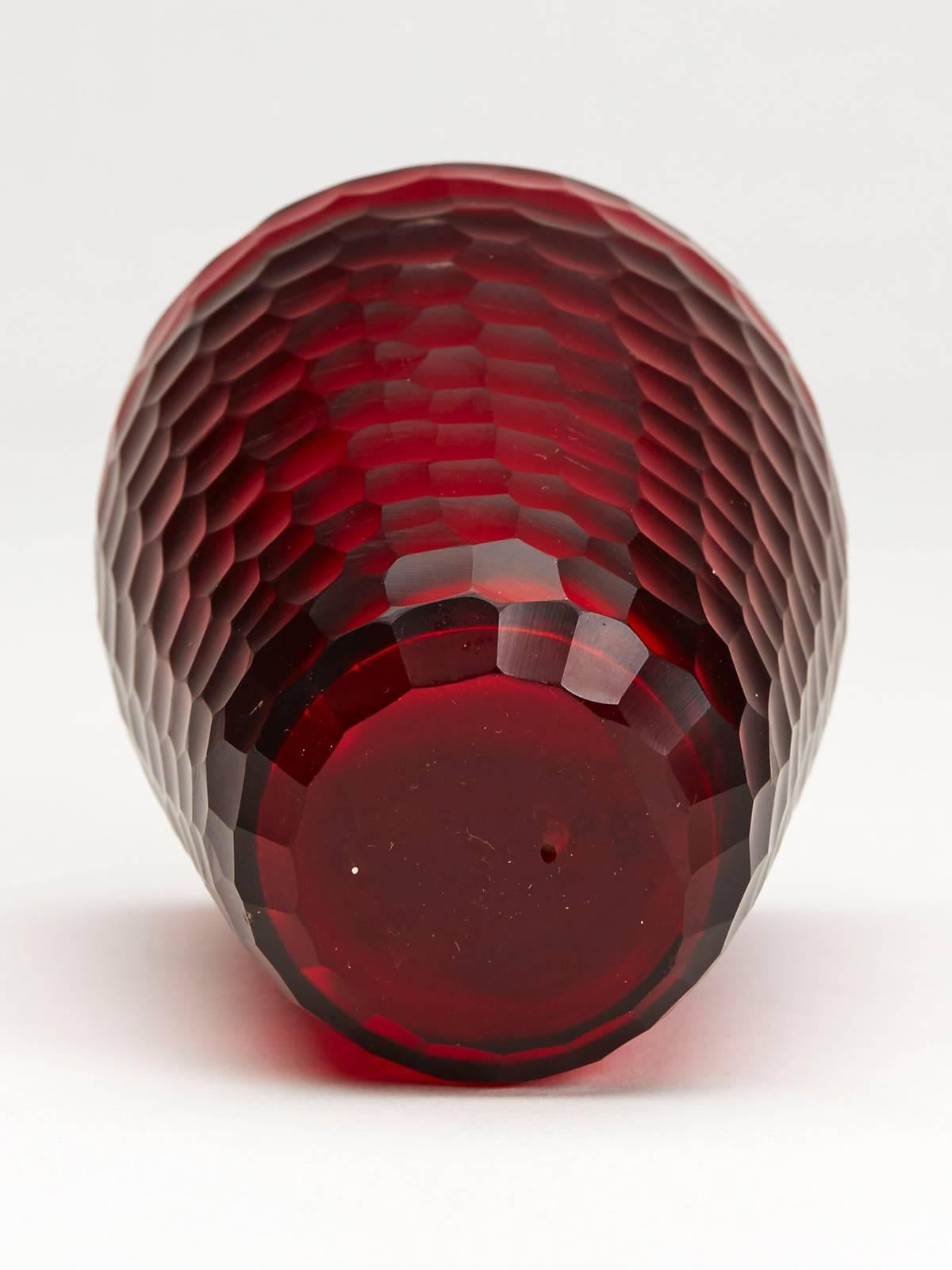 Vintage Murano Red Battuto Venini Art Glass Vase, circa 1940 2