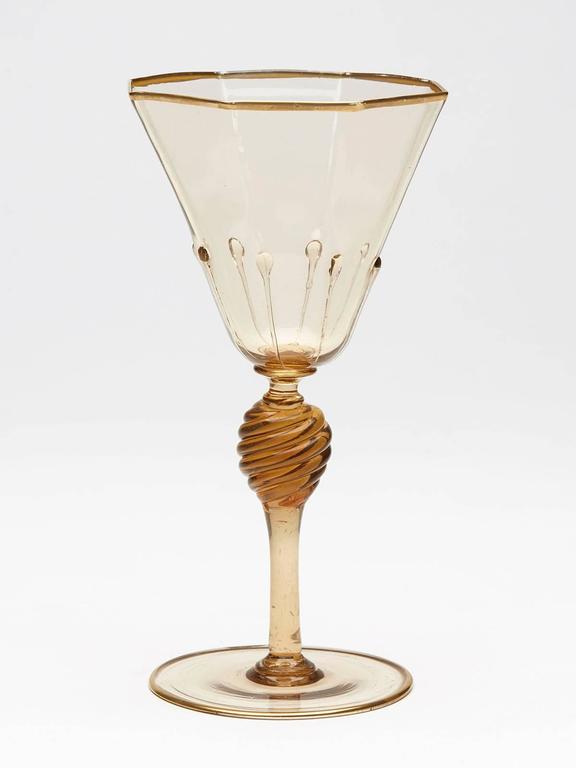 Six Murano MVM Cappellin Amber Wine Glasses, circa 1925 at 1stDibs