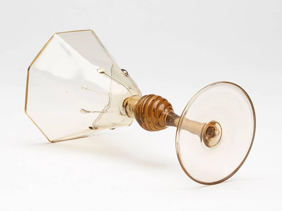 Six Murano MVM Cappellin Amber Wine Glasses, circa 1925 1