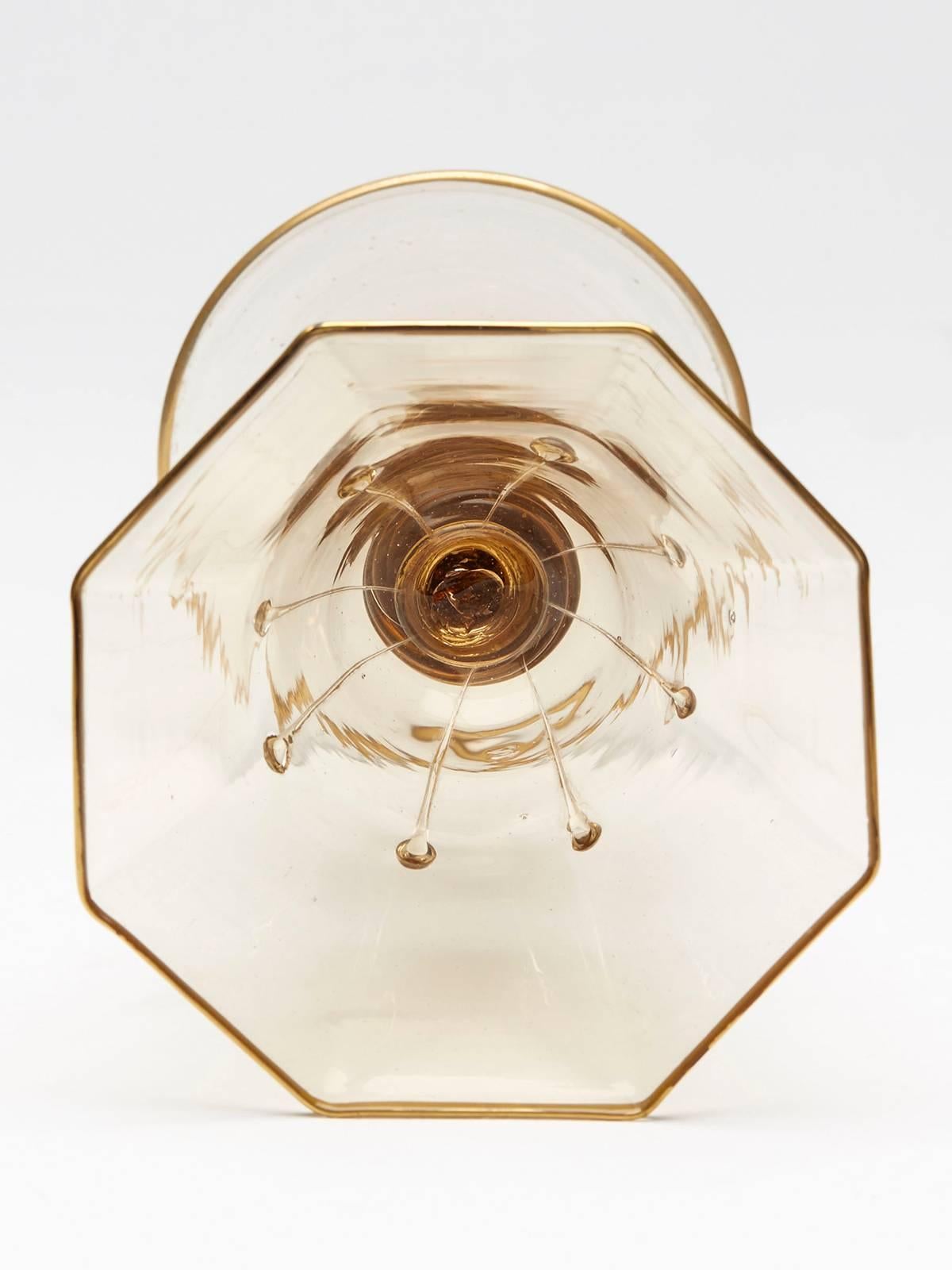 Six Murano MVM Cappellin Amber Wine Glasses, circa 1925 2