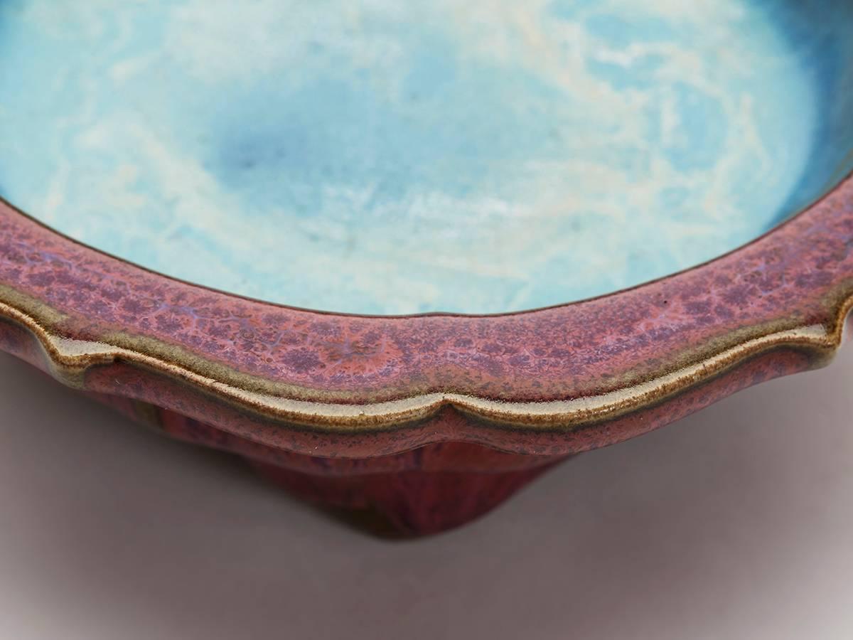 Glazed Vintage Chinese Jun Ware Pedestal Bowl