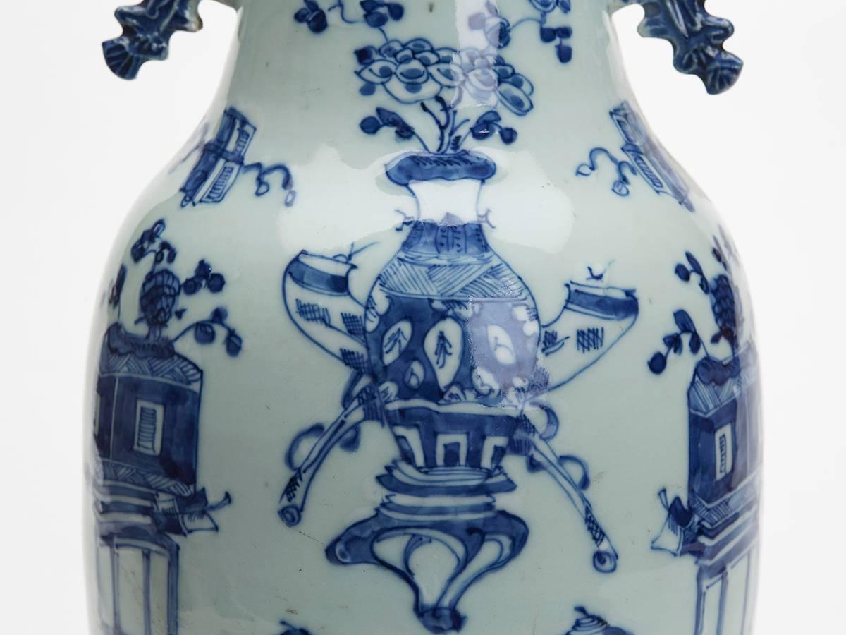Large Antique Chinese Celadon Blue and White Vase, circa 1900 In Good Condition In Bishop's Stortford, Hertfordshire