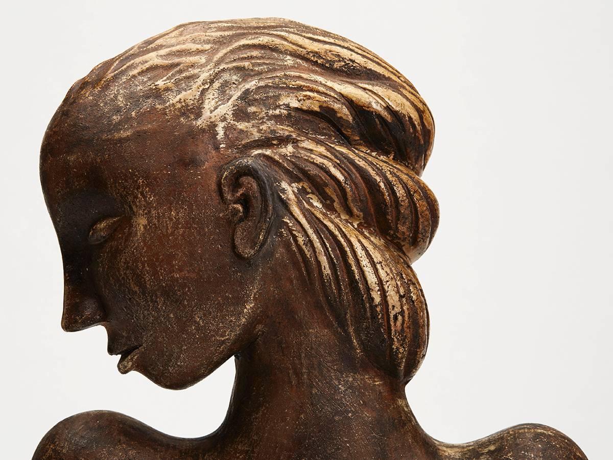 Glazed Large Continental Sculptural Pottery Bust, 20th Century