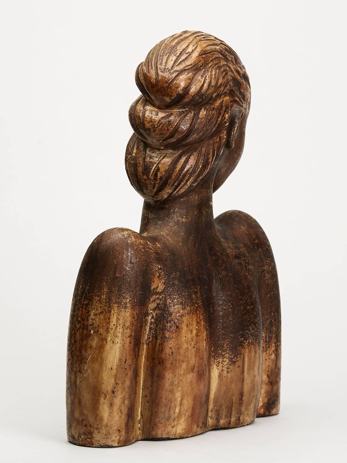 European Large Continental Sculptural Pottery Bust, 20th Century