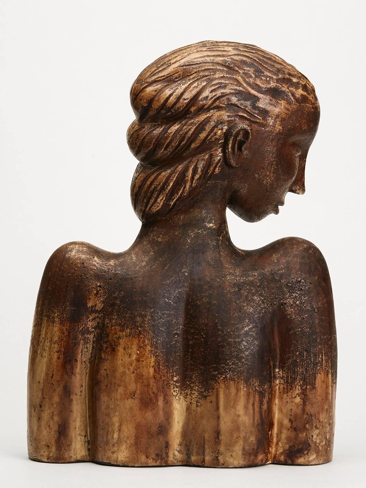 Modern Large Continental Sculptural Pottery Bust, 20th Century