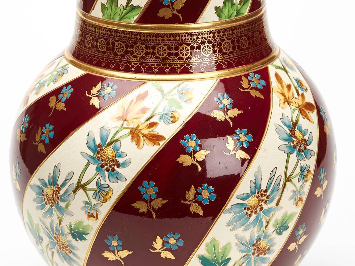 Antique French Sarreguemines Floral Painted Vase, circa 1880 In Excellent Condition In Bishop's Stortford, Hertfordshire