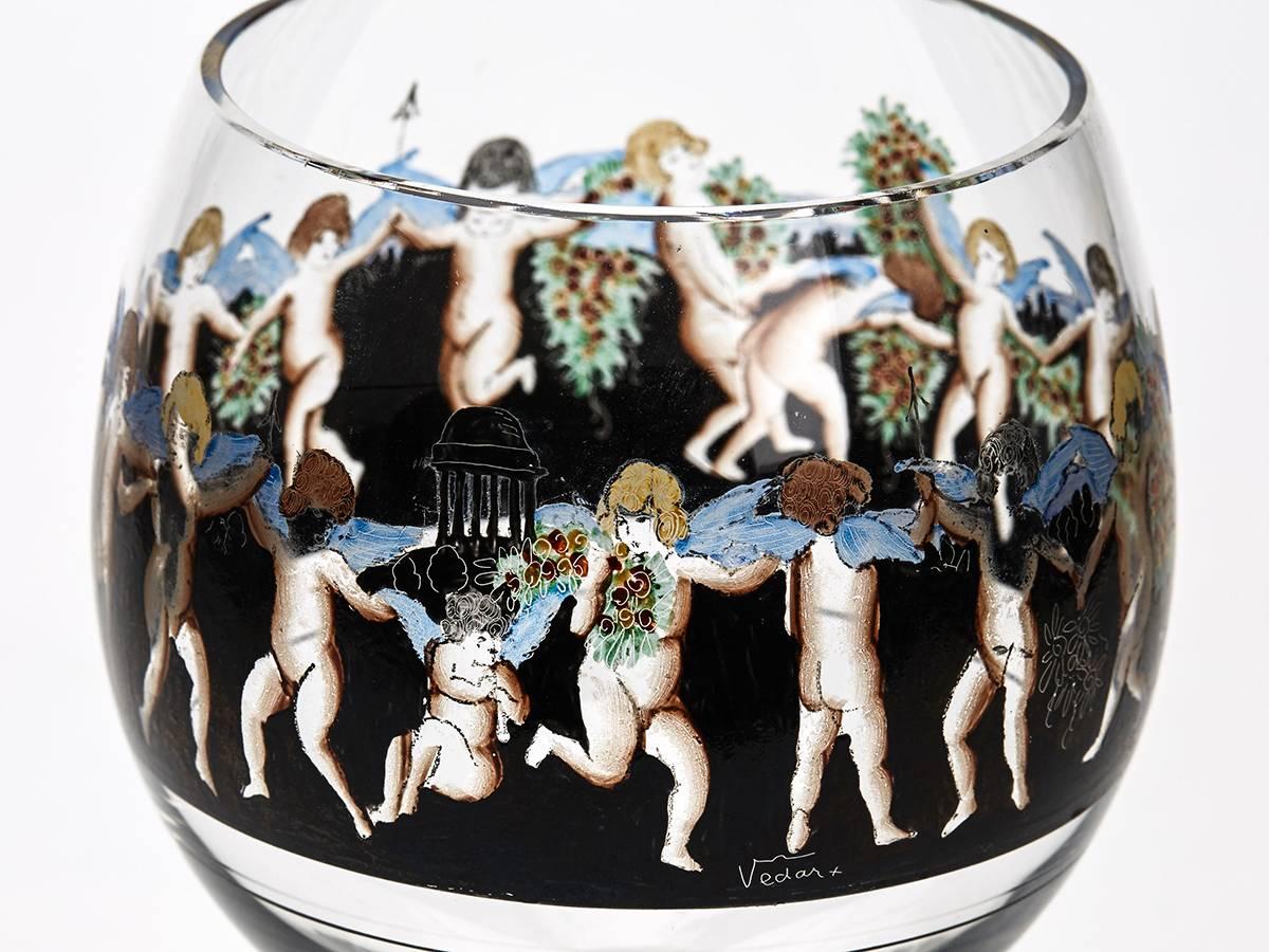 Seis copas de vidrio esmaltado Vetri Della Arte, Siglo XX Esmaltado en venta