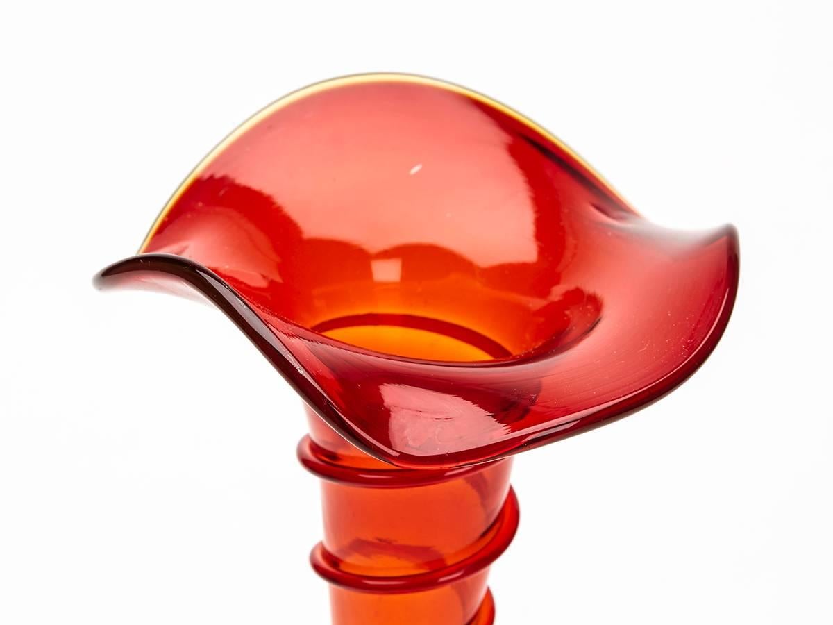 Italian Amberina Orange and Red Art Glass Mallet Shaped Vase 20 Century For Sale