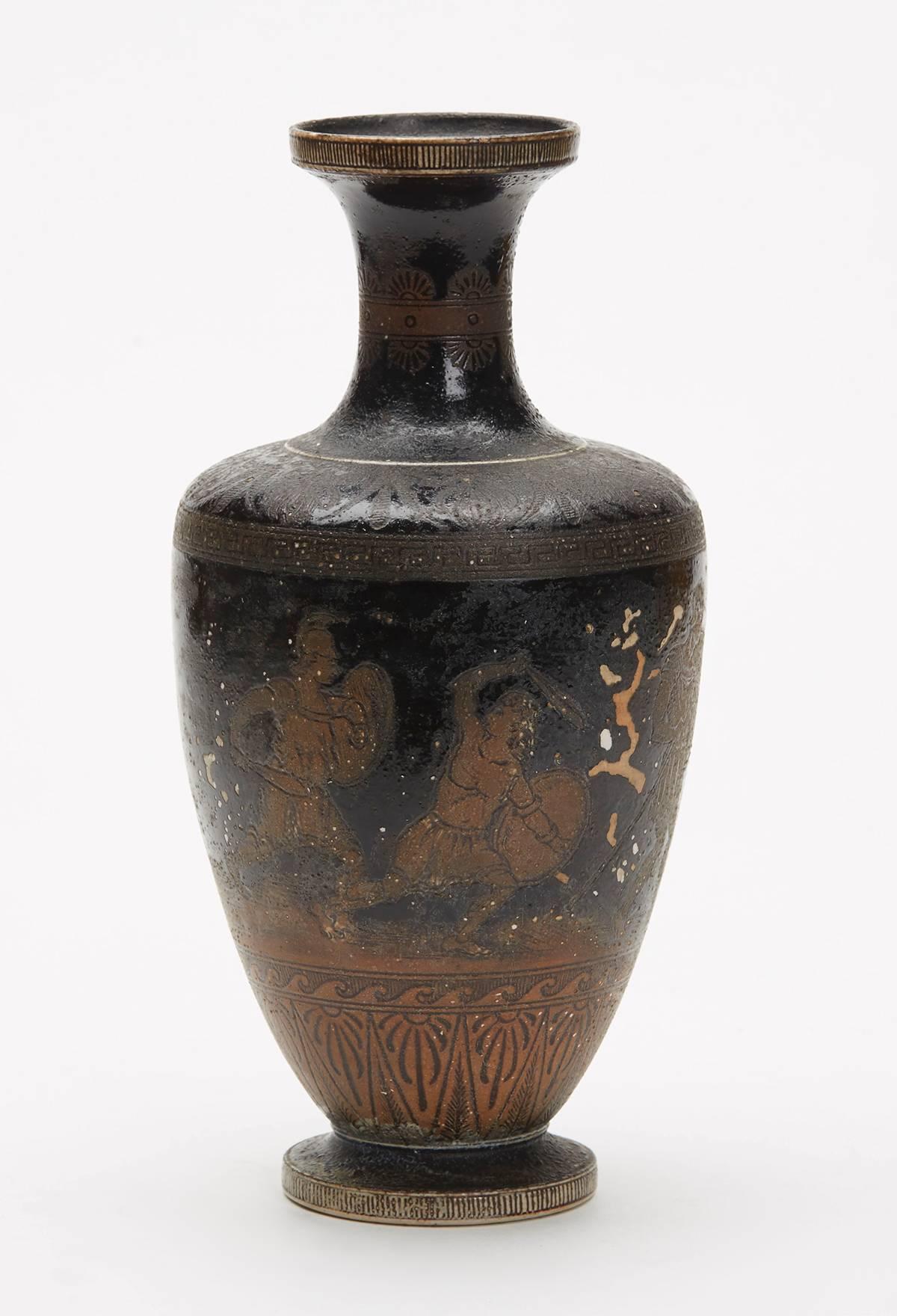 Glazed Martin Brothers Art Pottery Vase with Greek Warriors, 1892