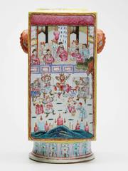 Antique Chinese Porcelain Cong Shape Famille Rose Vase, 19th Century