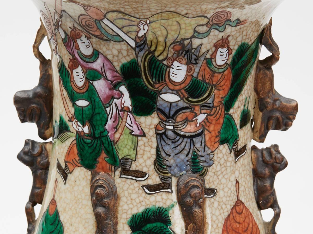 Porcelain Large Antique Chinese Craguel Glaze Warrior Vase, 19th Century