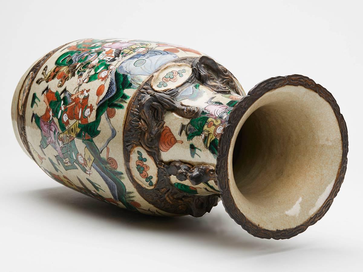 Large Antique Chinese Craguel Glaze Warrior Vase, 19th Century 1