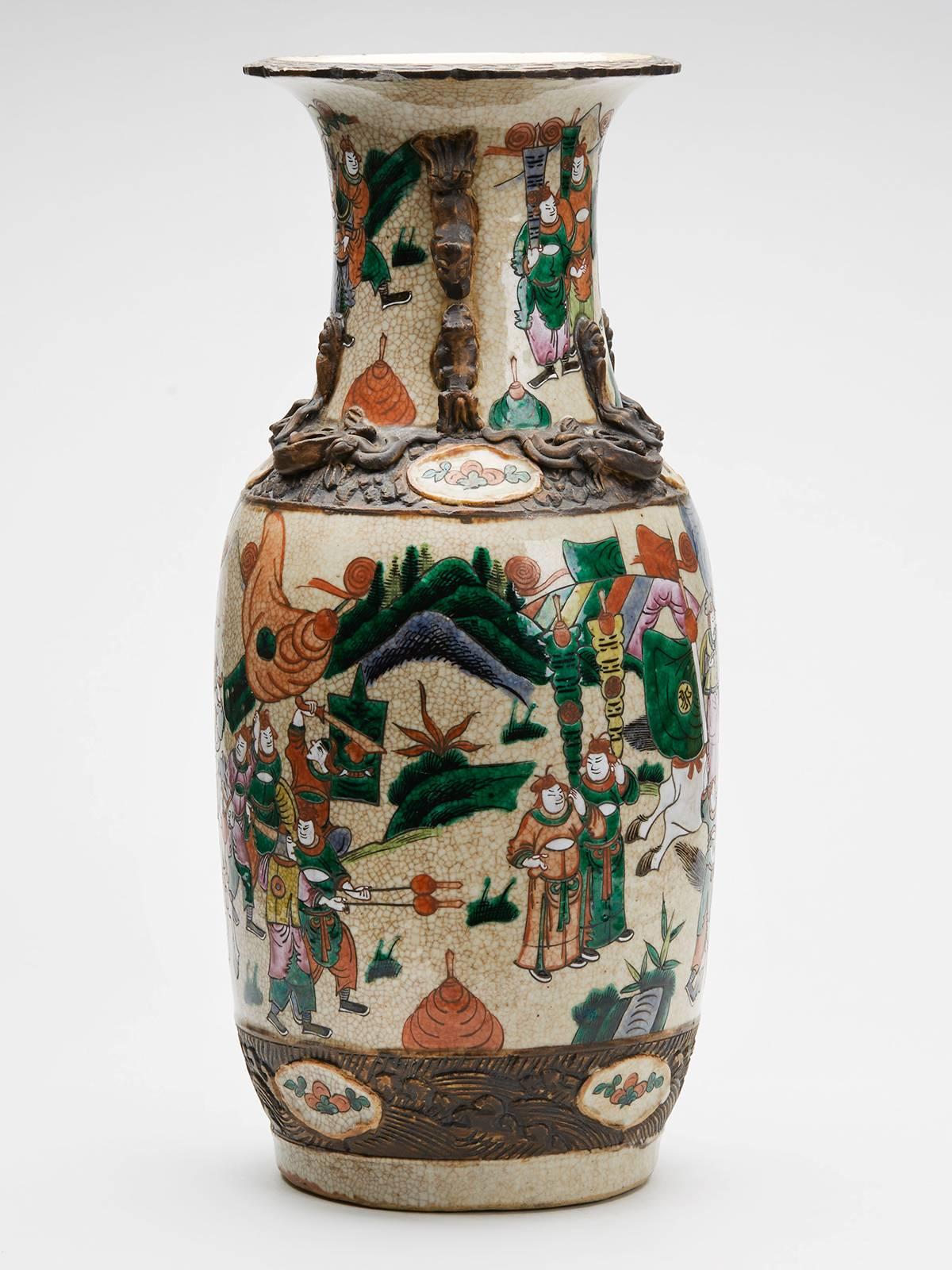 Large Antique Chinese Craguel Glaze Warrior Vase, 19th Century In Good Condition In Bishop's Stortford, Hertfordshire