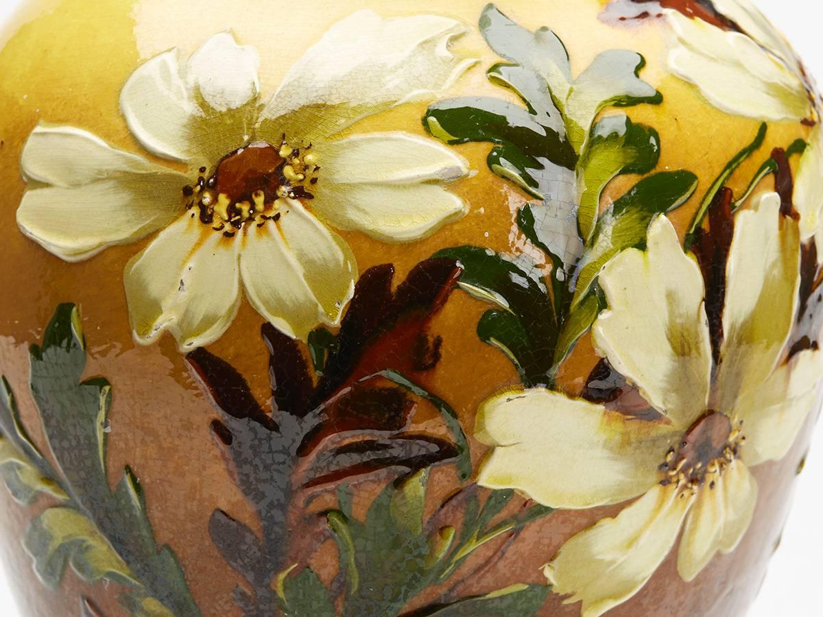 English Arts & Crafts Large Burmantofts Faience Floral Vase, circa 1890