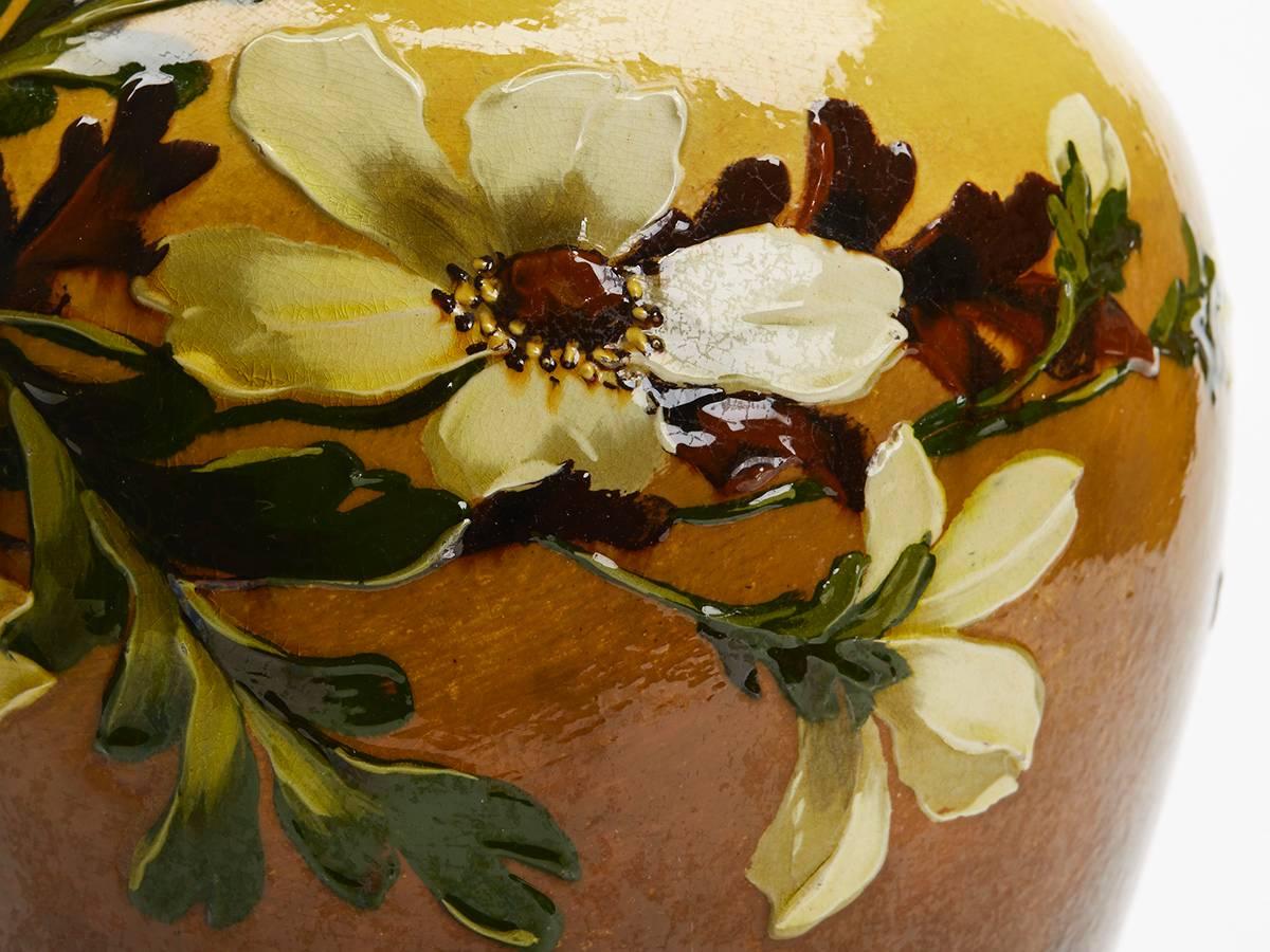 Glazed Arts & Crafts Large Burmantofts Faience Floral Vase, circa 1890