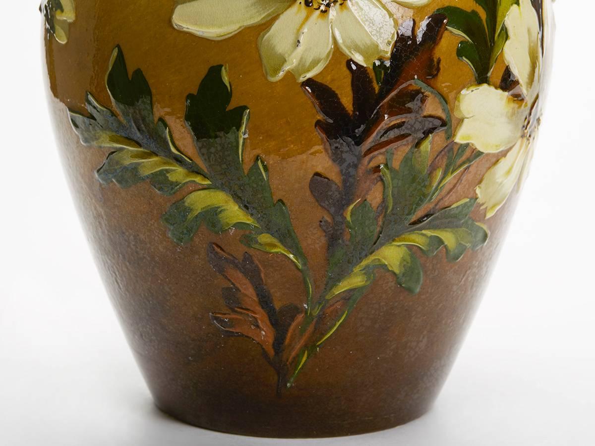 Pottery Arts & Crafts Large Burmantofts Faience Floral Vase, circa 1890