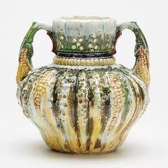 Antique Majolica Glazed Corn Design Vase 19th Century