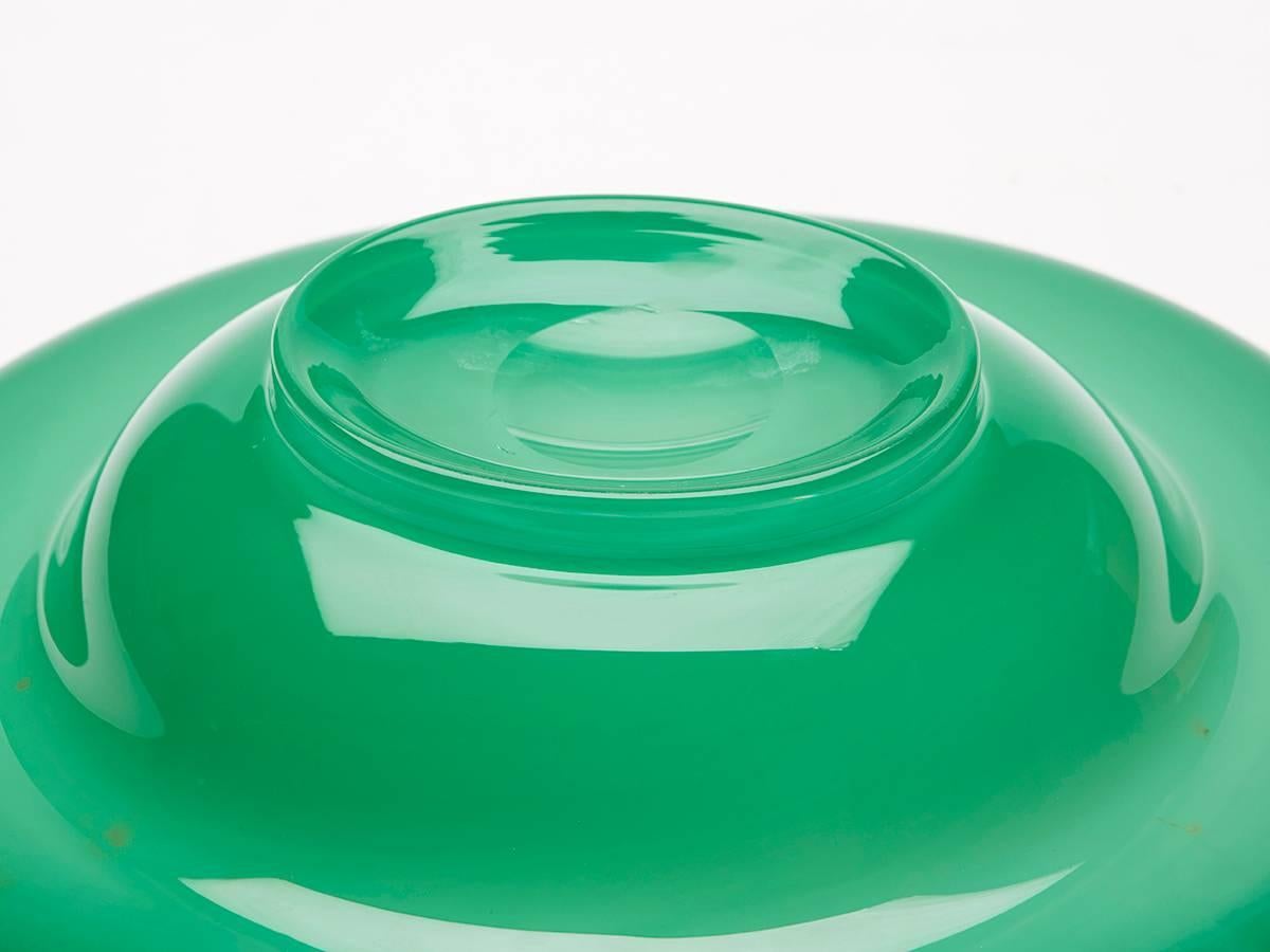 Hand-Crafted Michael Powolny Loetz Green Glass Black Piped Bowl, circa 1915