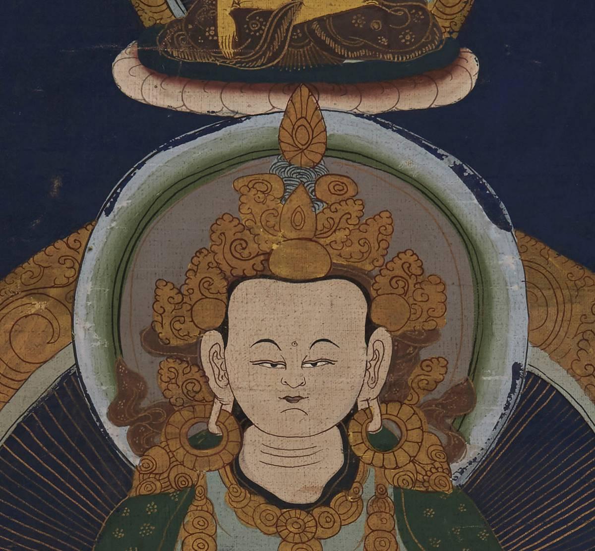 East Asian Antique Chinese/Tibetan Thanka with Buddha & Gods, 19th Century