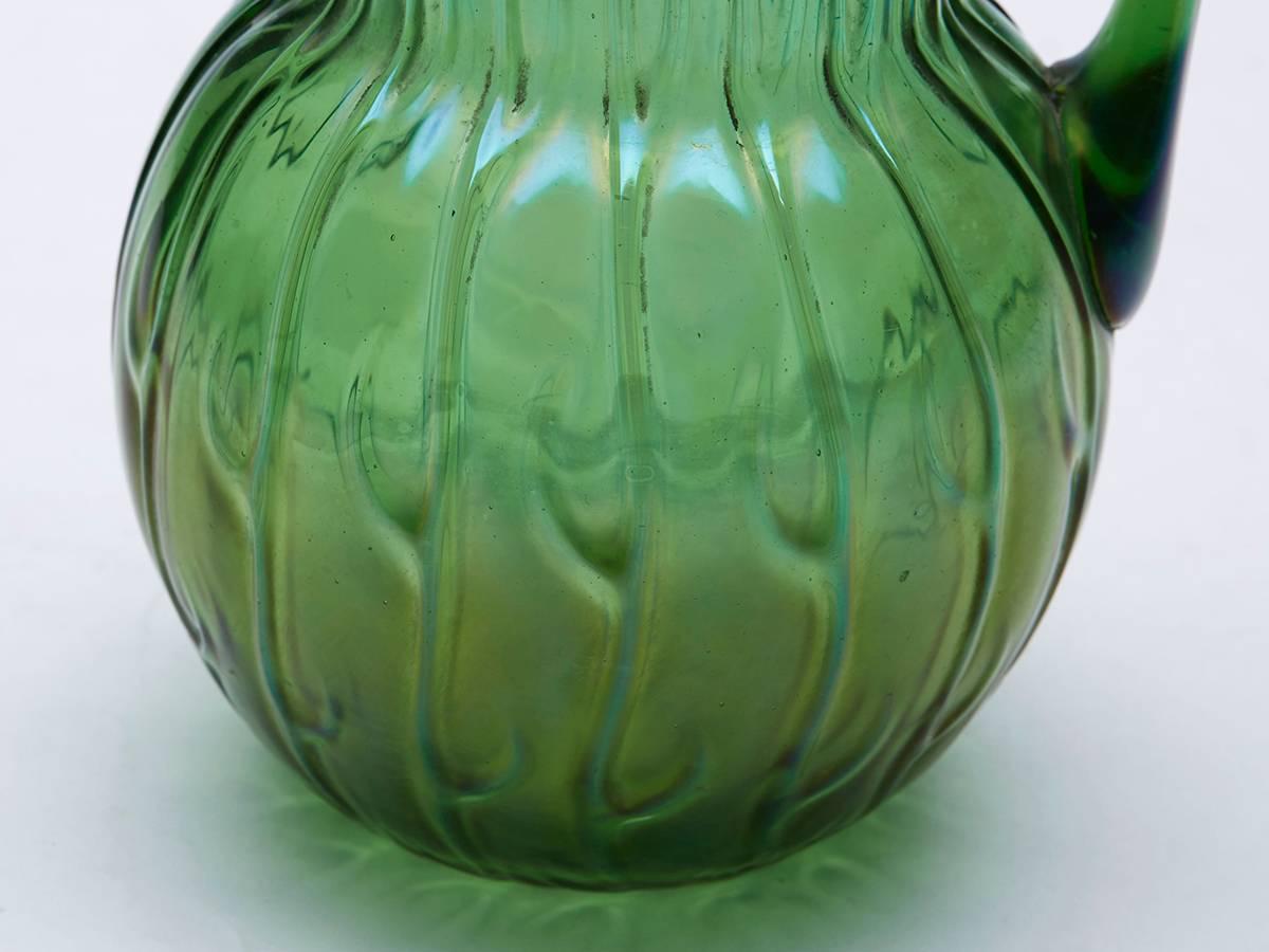 Czech Loetz Art Nouveau Neptun Iridescent Green Glass Jug, circa 1900