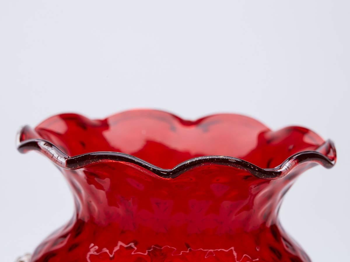 Mid-Century Modern Vintage Salviati Murano Red Art Glass Pedestal Bowl, circa 1950-1960