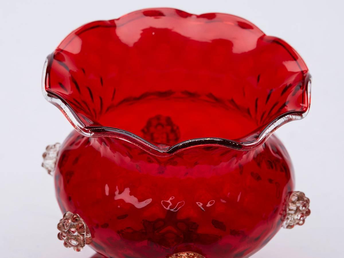 Vintage Salviati Murano Red Art Glass Pedestal Bowl, circa 1950-1960 In Good Condition In Bishop's Stortford, Hertfordshire
